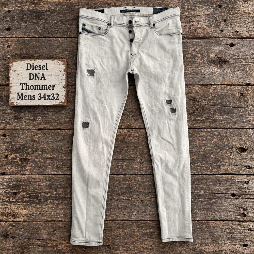 Diesel DNA Tepphar Slim-Carrot Jeans Mens 34x32 Light Gray Distressed 0676M